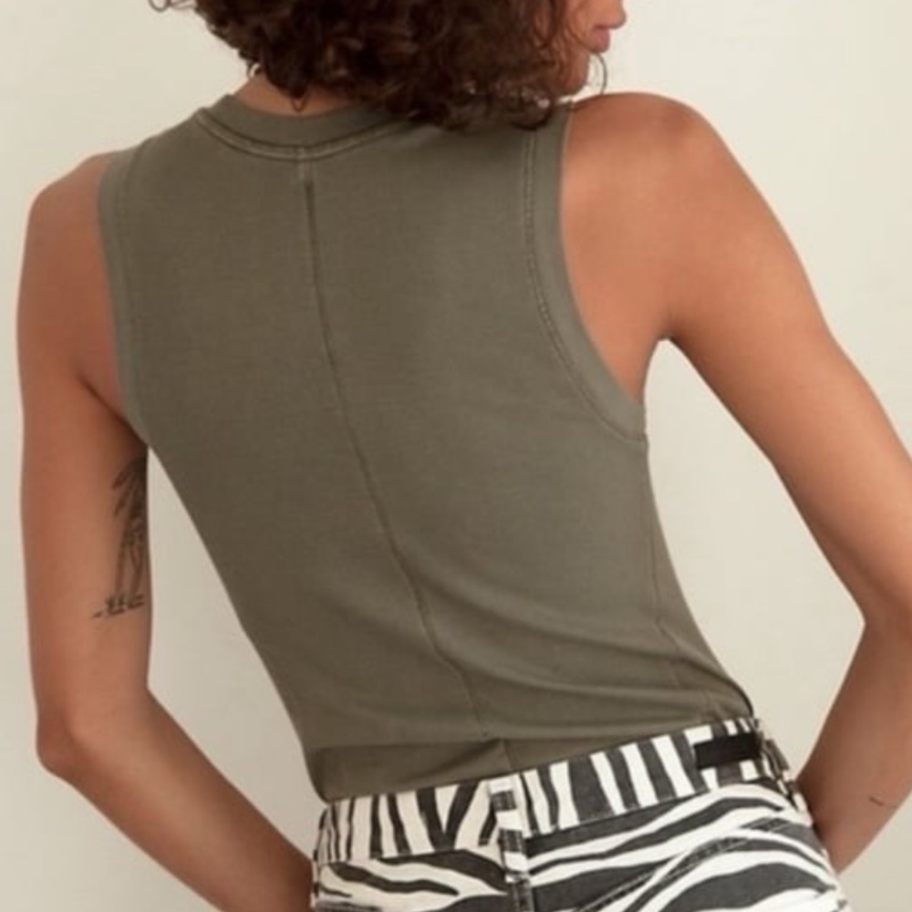 Free People U-Neck Ribbed Tank Top in Army Dust NWOT - Picture 2 of 4